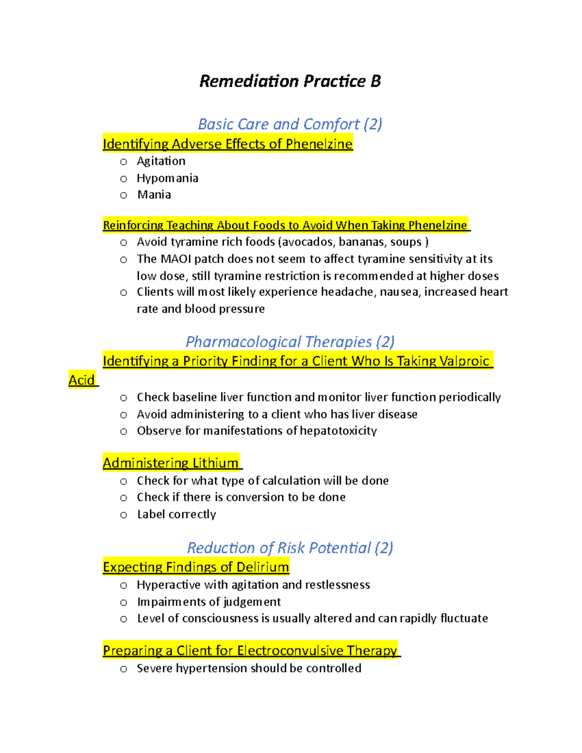 Mental Health Rem Practice B Fixed - Remediation Practice B Basic Care ...