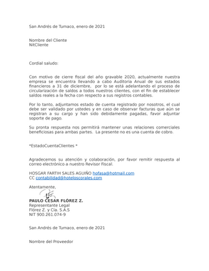 Carta Circularizacion CXC CXP - San Andrés de Tumaco, enero de 2021 Nombre  del Cliente NitCliente - Studocu