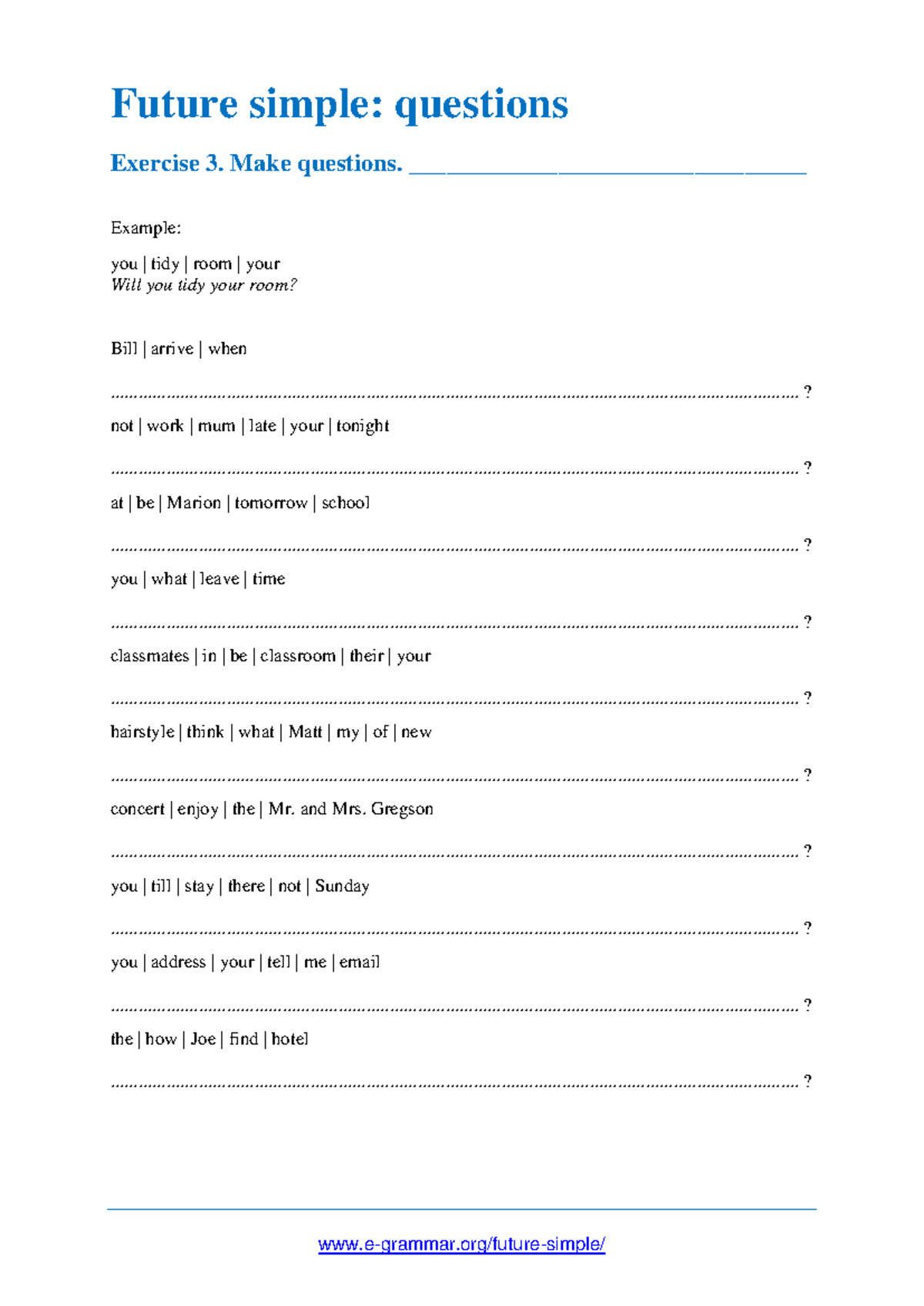 Future simple exercise 3 - e-grammar/future-simple/ Future simple ...