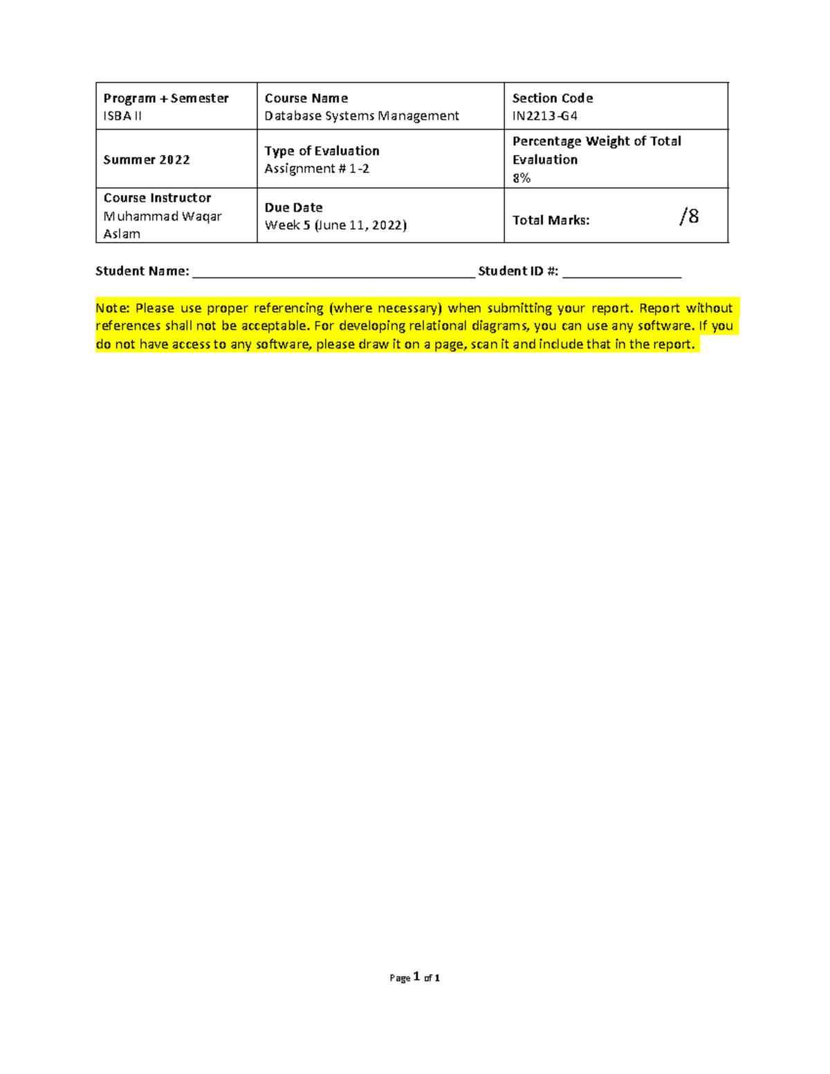 Muhammad - Assignment - Page 1 of 1 Program + Semester ISBA II Course ...