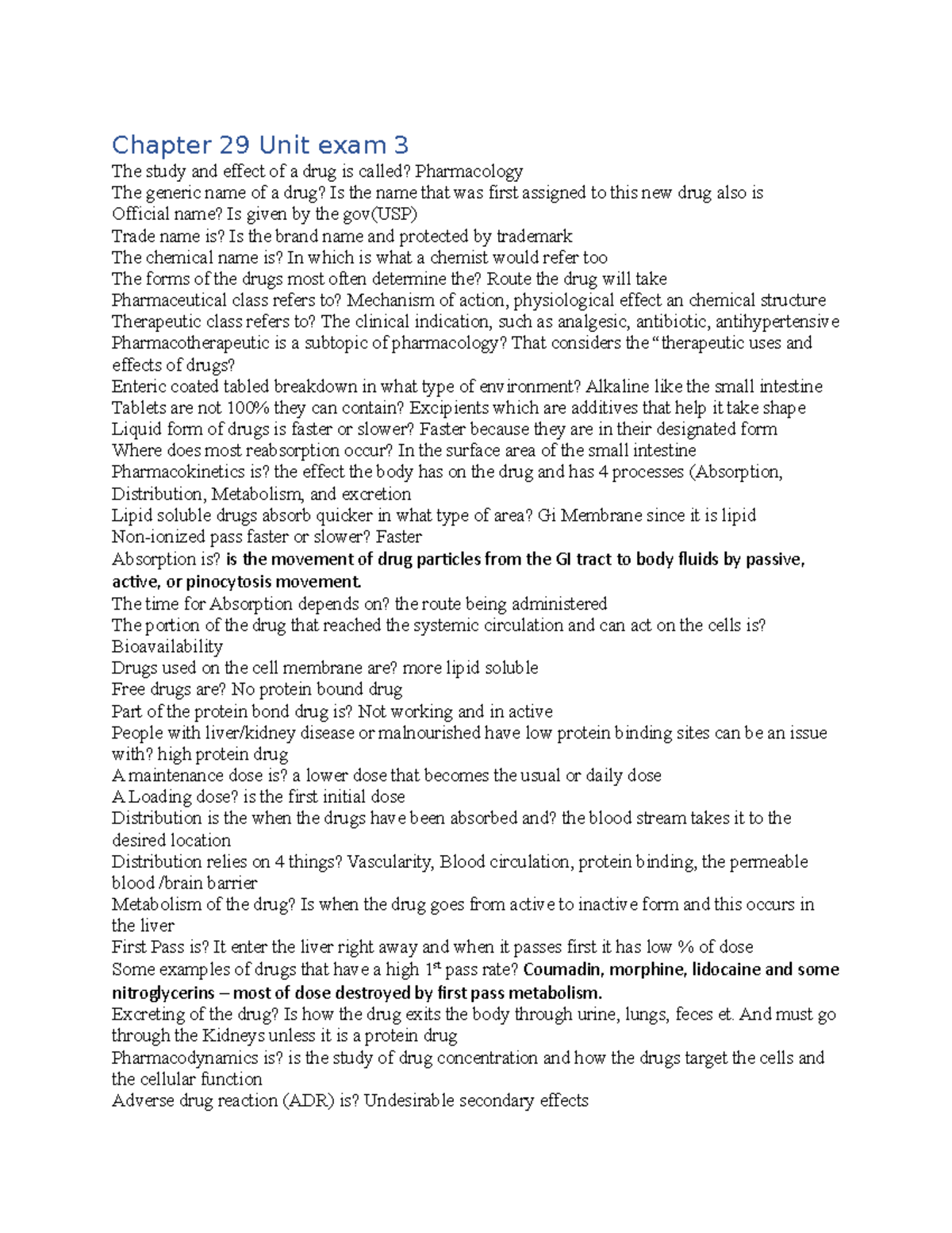 Chapter 29 Unit exam 3 - Rn 31 sp - Chapter 29 Unit exam 3 The study ...