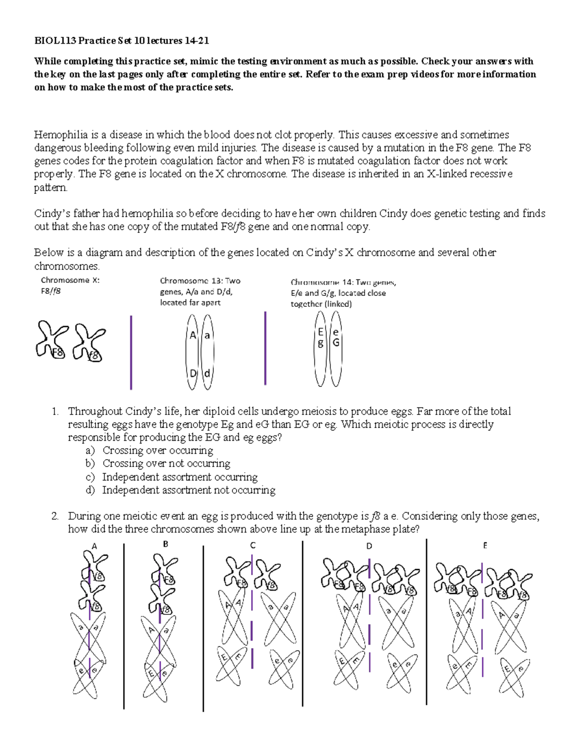 BIOL113 Practice Set 10 lectures 14-21 - Check your answers with the ...