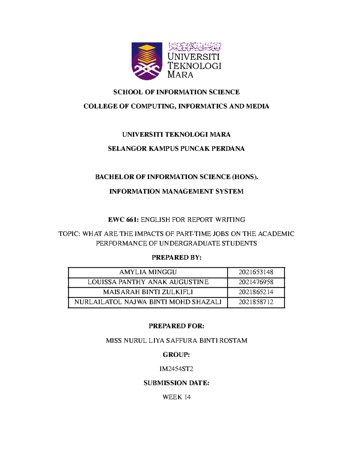 FULL Report EWC661 ( Group 6) - SCHOOL OF INFORMATION SCIENCE COLLEGE ...