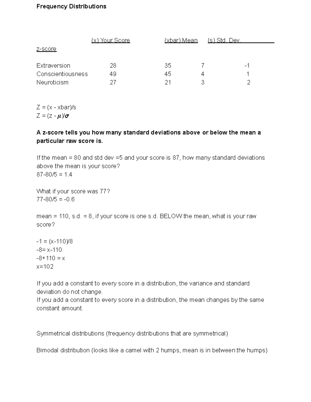 PSY3801 Frequency Distributions lecture notes - Frequency Distributions ...
