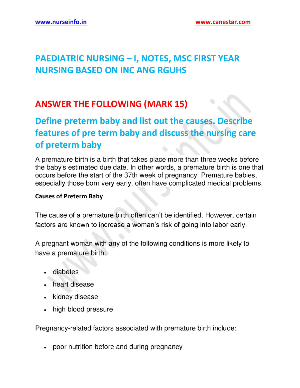 Paediatric Nursing 1 - NOTES - BSc NURSING - Studocu