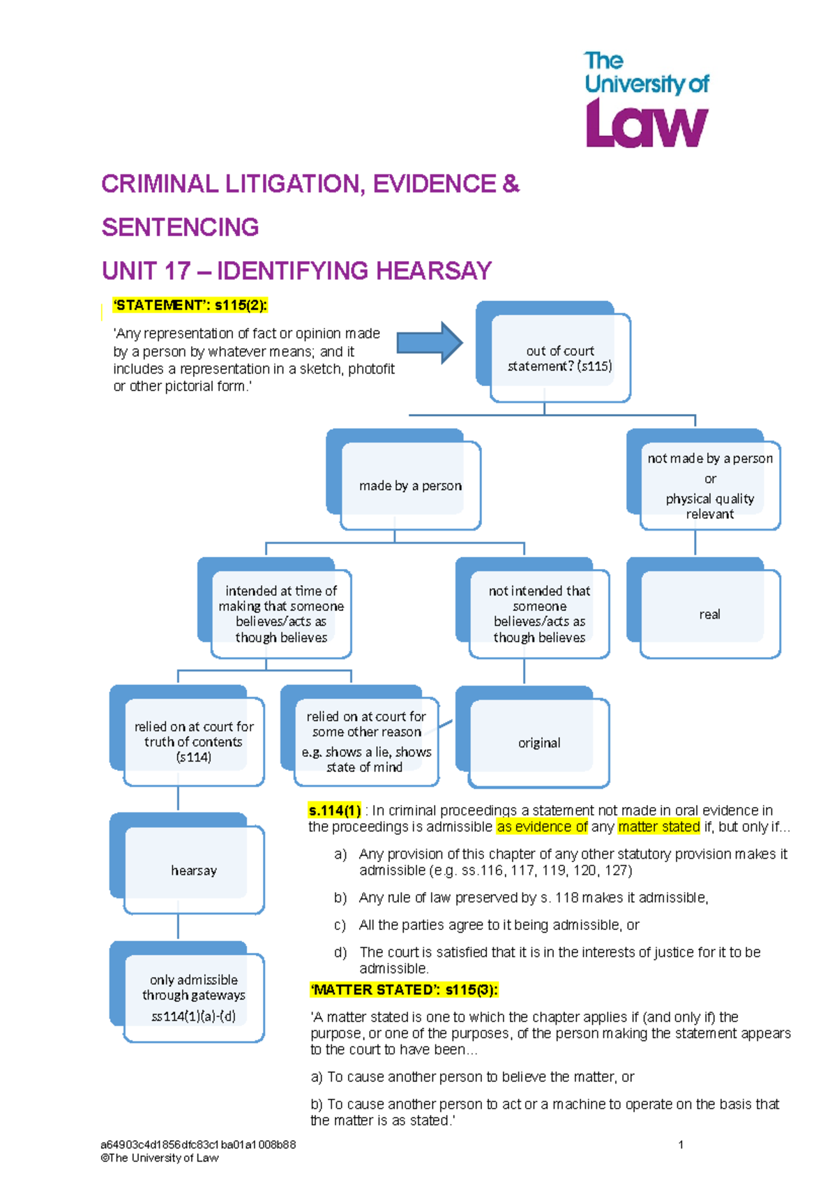 2324 crim unit17 ce02 hearsay flowchart - CRIMINAL LITIGATION, EVIDENCE ...