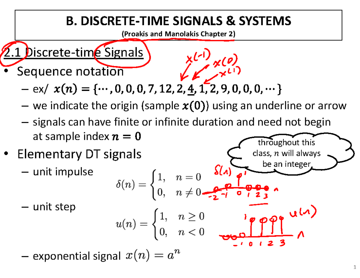 EENG411S19-Lec B-Filled - B. DISCRETE-TIME SIGNALS & SYSTEMS (Proakis ...