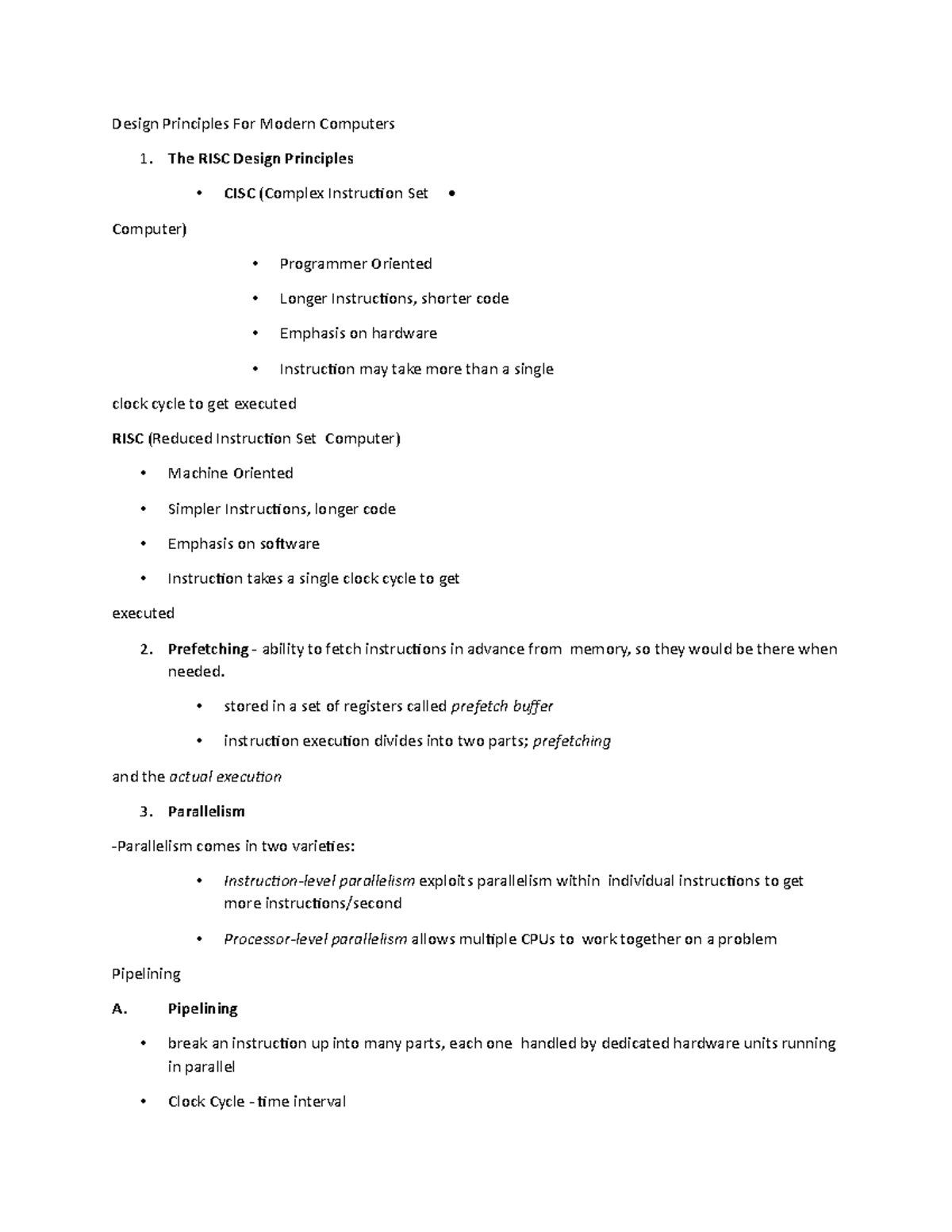 Design Principles For Modern Computers The RISC Design Principles