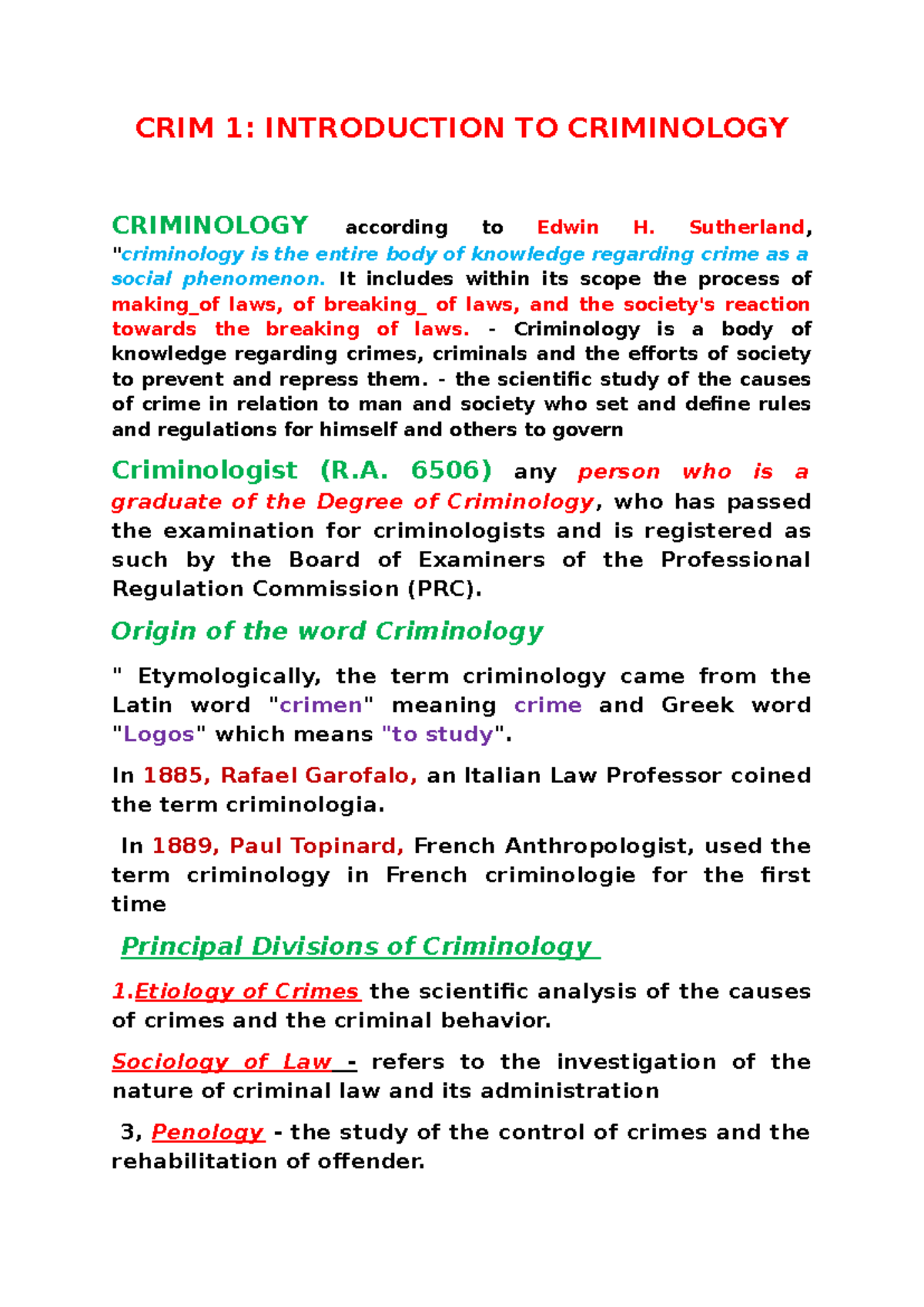 Introduction-OF- Criminology - CRIM 1: INTRODUCTION TO CRIMINOLOGY ...