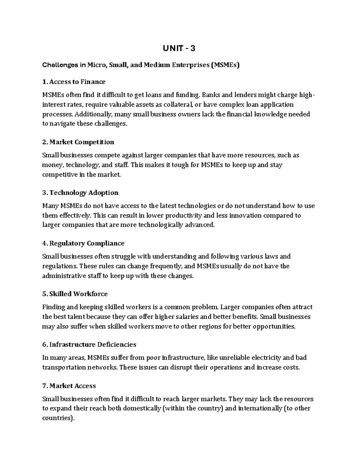 0E-1 - UNIT - 3 Challenges in Micro, Small, and Medium Enterprises ...