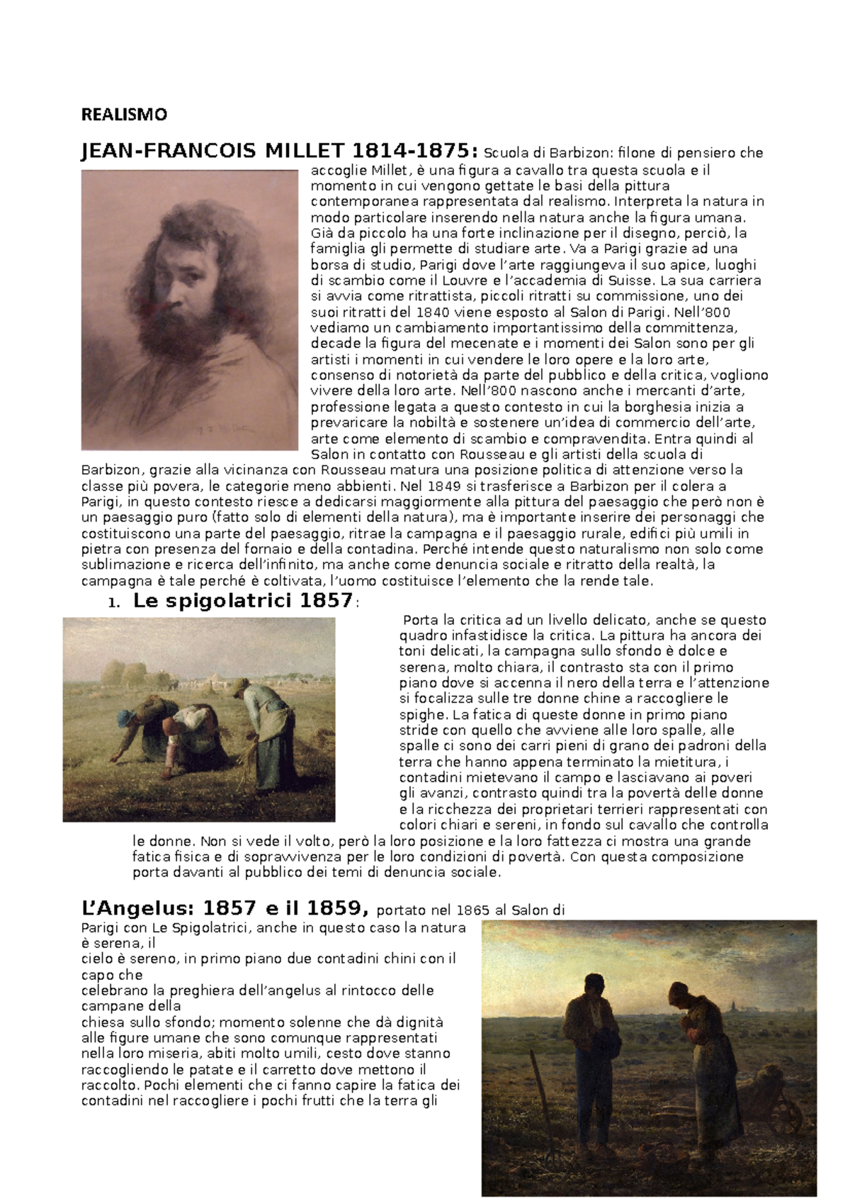 Realismo_ riassunto corrente storica REALISMO JEANFRANCOIS MILLET 18141875 Scuola di