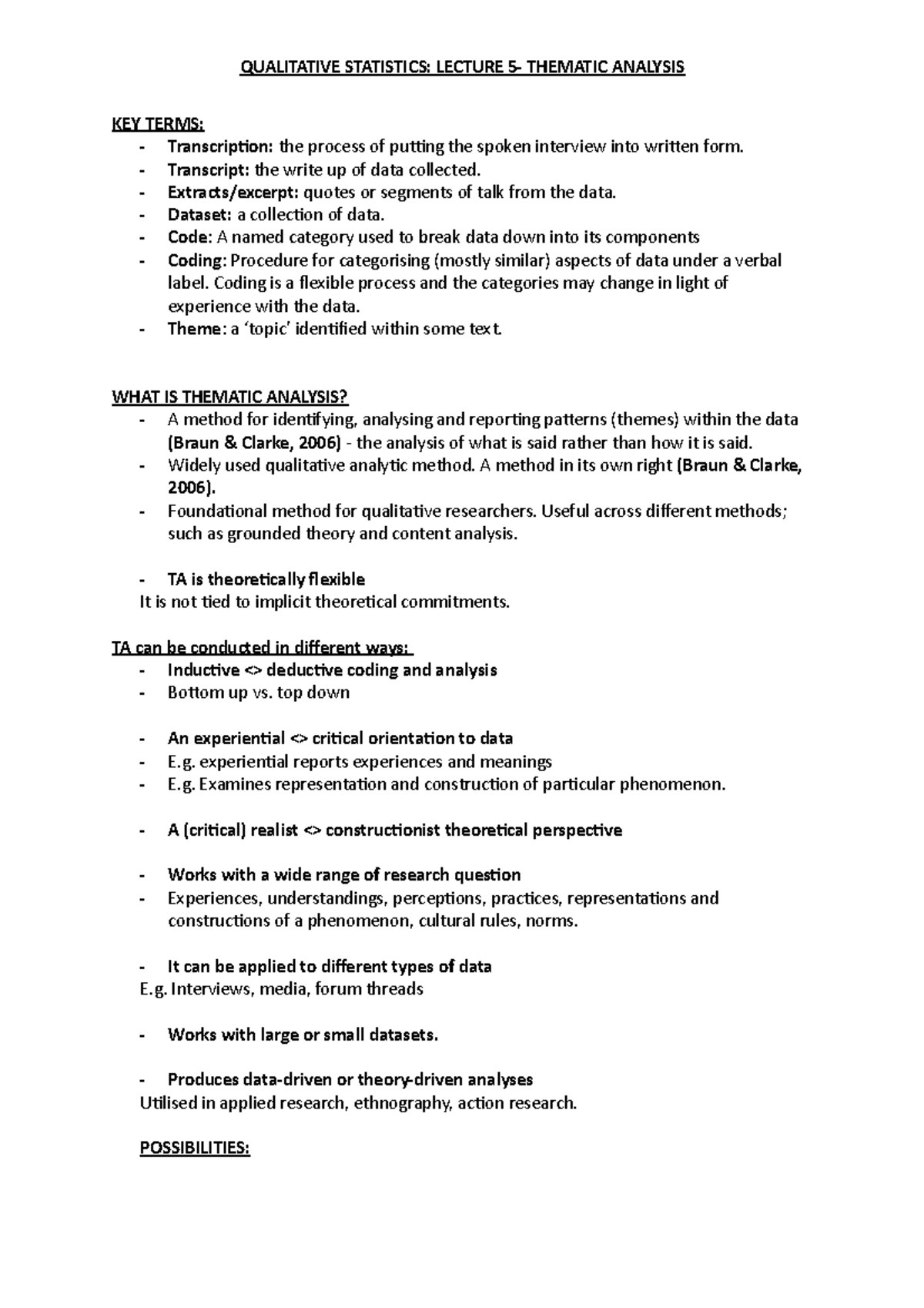 (5) Thematic Analysis - Lecture notes 5 - KEY TERMS: - Transcription ...