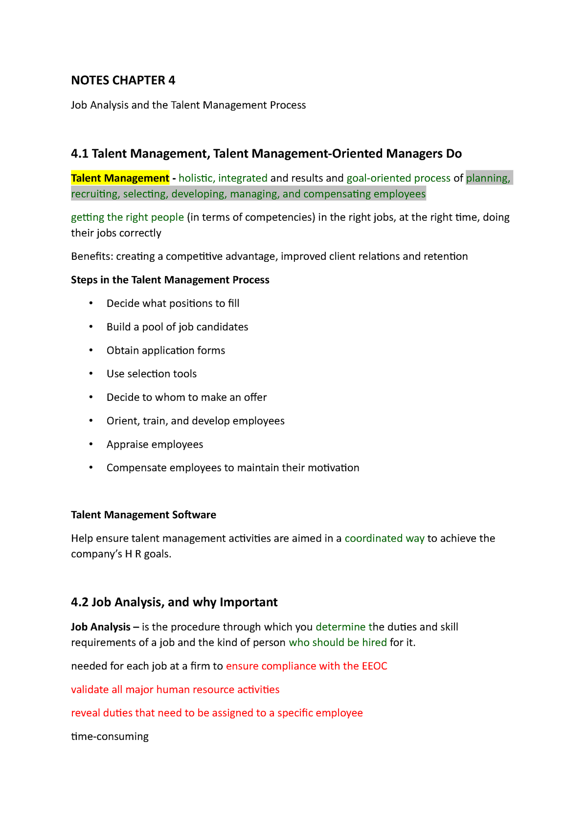 Chapter 4. 1 Job Analysis And The Talent Management Process - NOTES ...