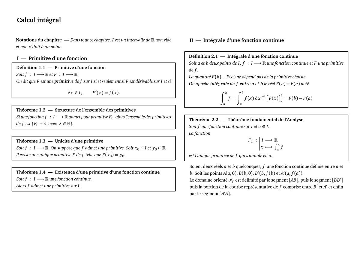 Résumé 2 analyse s2-1 - Calcul intégral Notations du chapitre — Dans ...