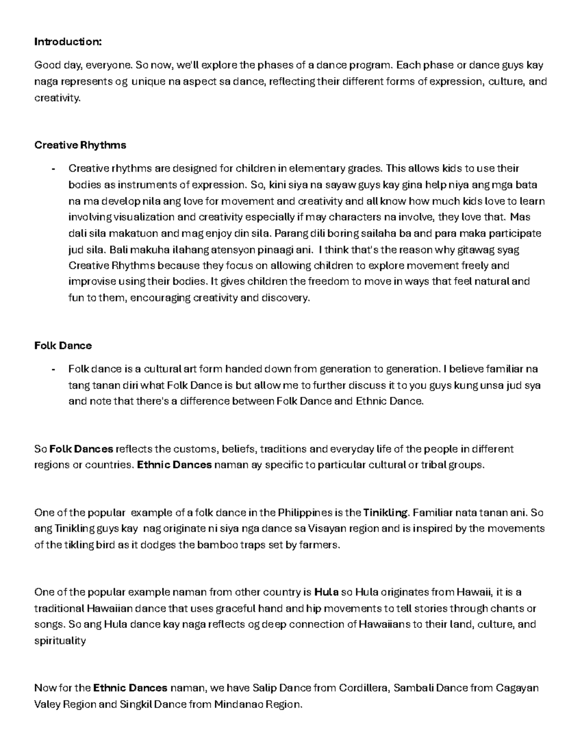 Script PE reporting - Summary Physical Fitness - Introduction: Good day ...