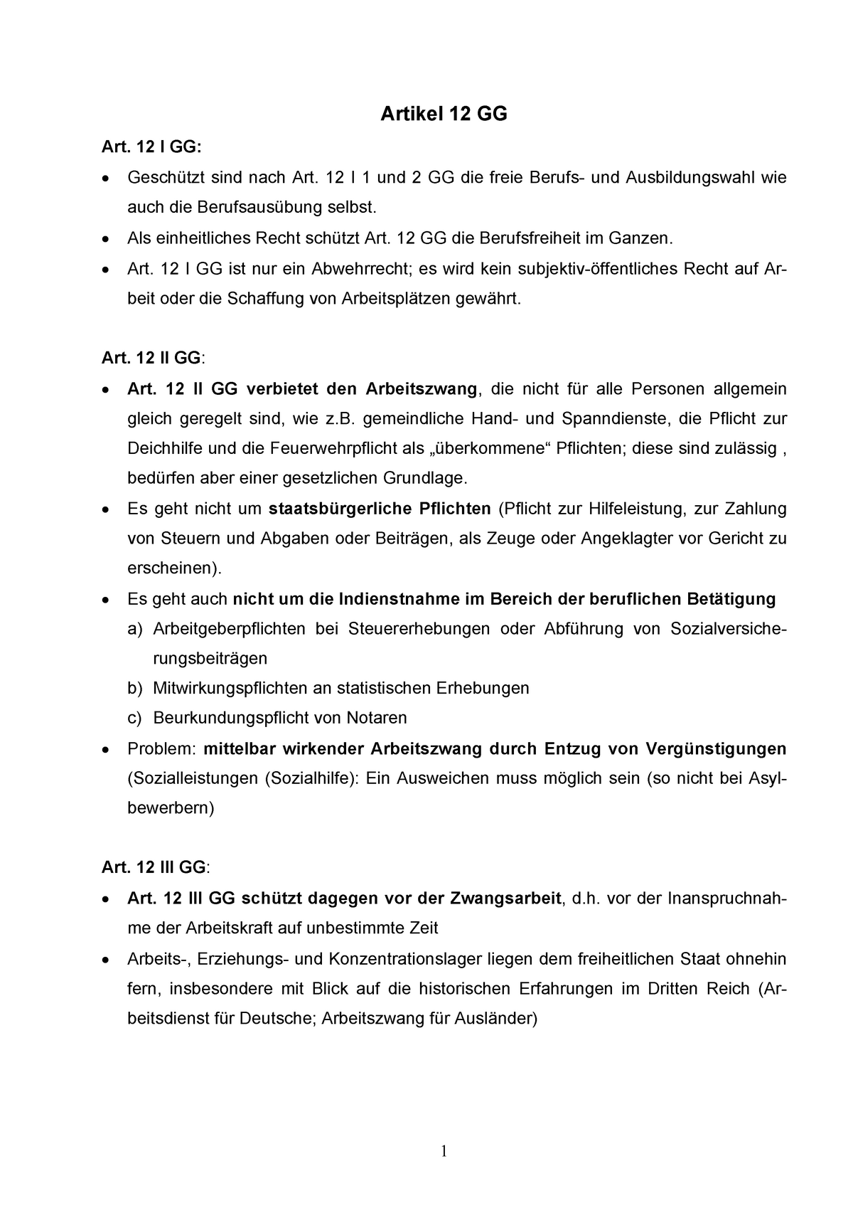 Art. 12 GG pdf - Art.12 GG Berufsfreiheit Übersicht - StuDocu