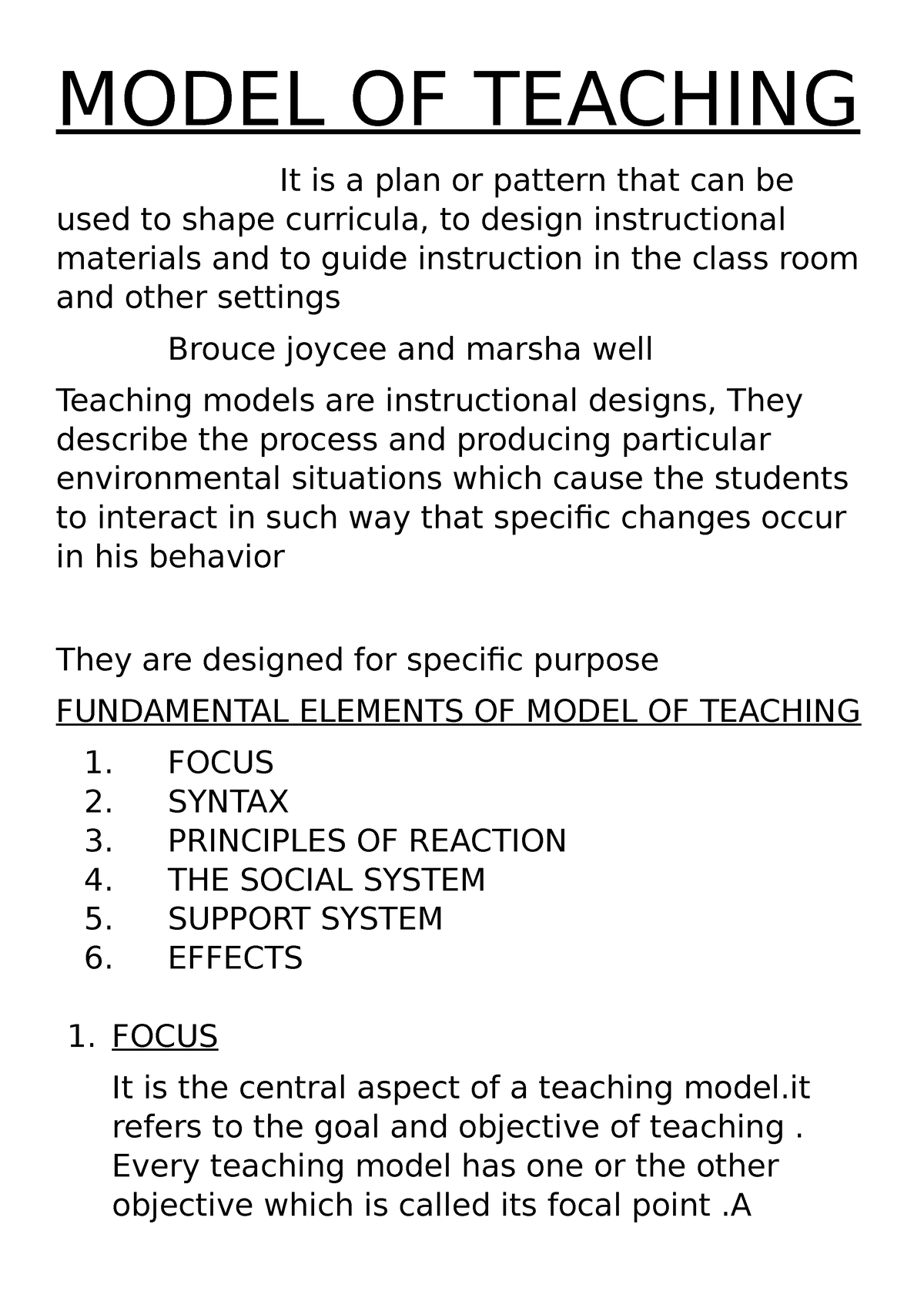 Models OF Teaching - B Ed Pedagogy Notes - MODEL OF TEACHING It Is A ...