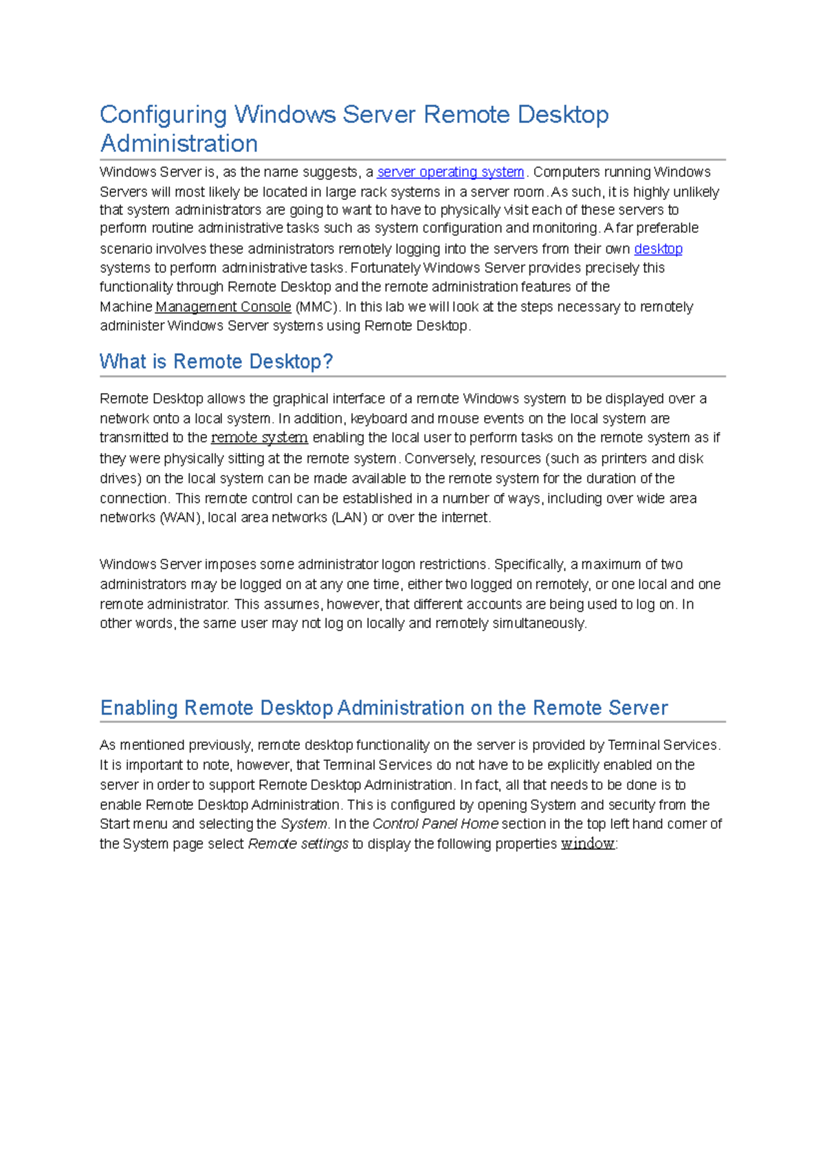 Lab 9 3 configuring windows server remote desktop administration