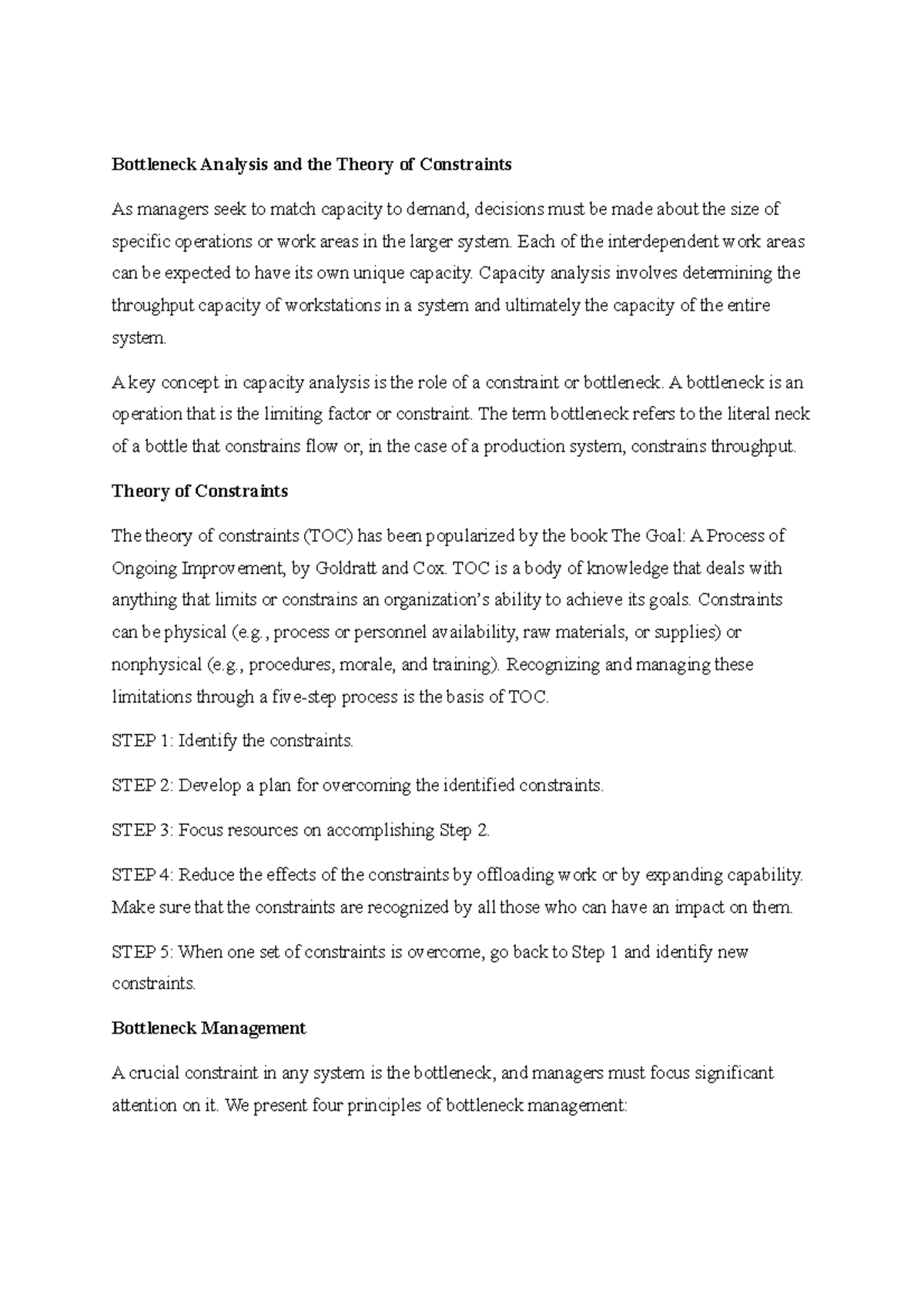Bottleneck Analysis and the Theory of Constraints - Each of the ...