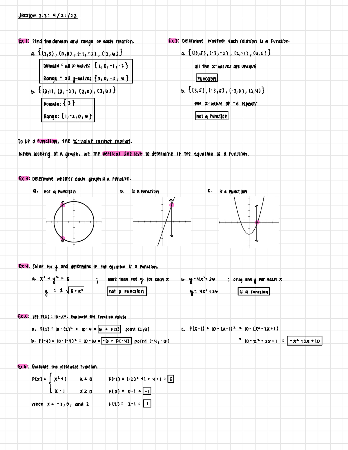 MATH 120 Section 2.2 - section 2 : 9/21/ Ext : Find the domain and ...