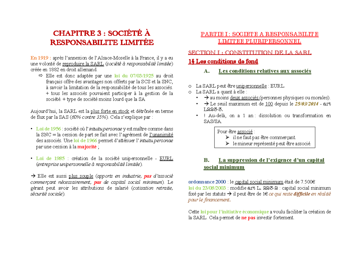 Chapitre 3 société à responsabilité limitée CHAPITRE 3 SOCIÉTÉ À
