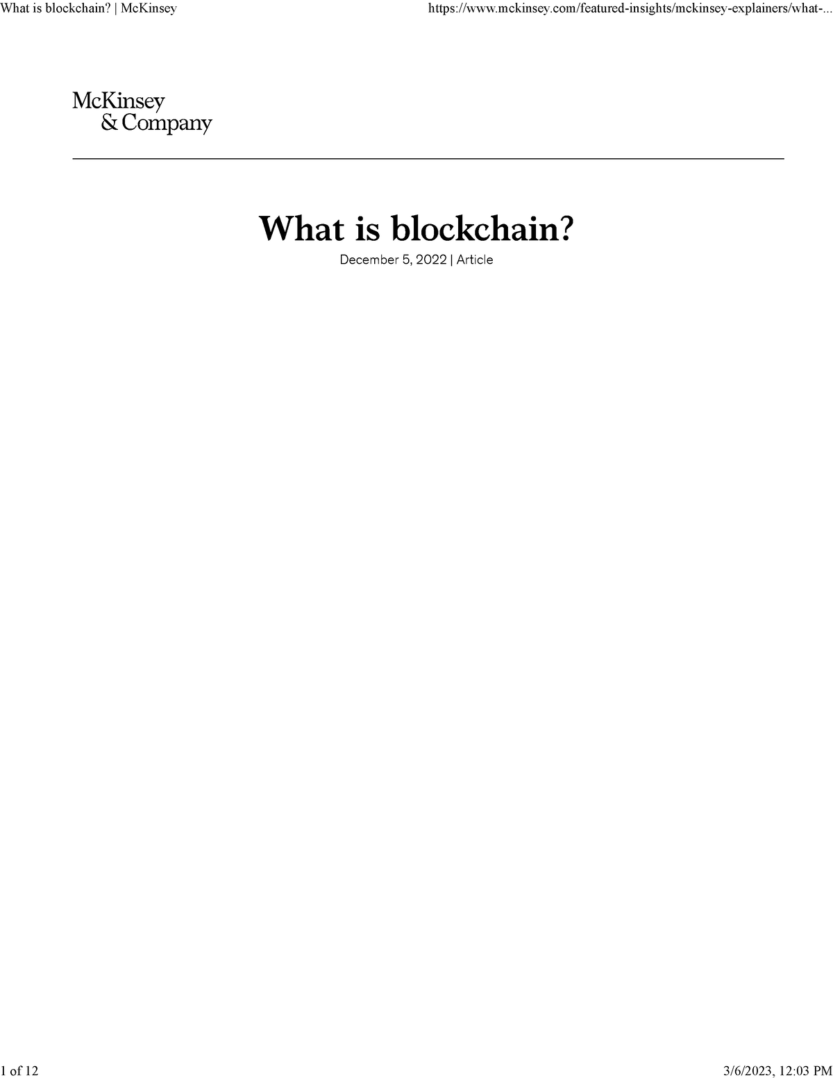 What Is Blockchain Mc Kinsey - What Is Blockchain? December 5, 2022 ...