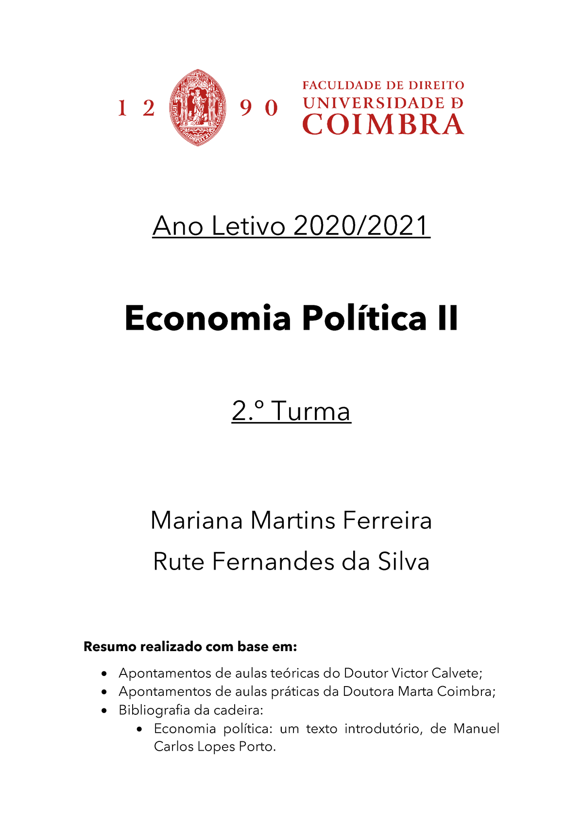 Economia Política II - Ano Letivo 2020/ Economia Política II 2.º Turma ...