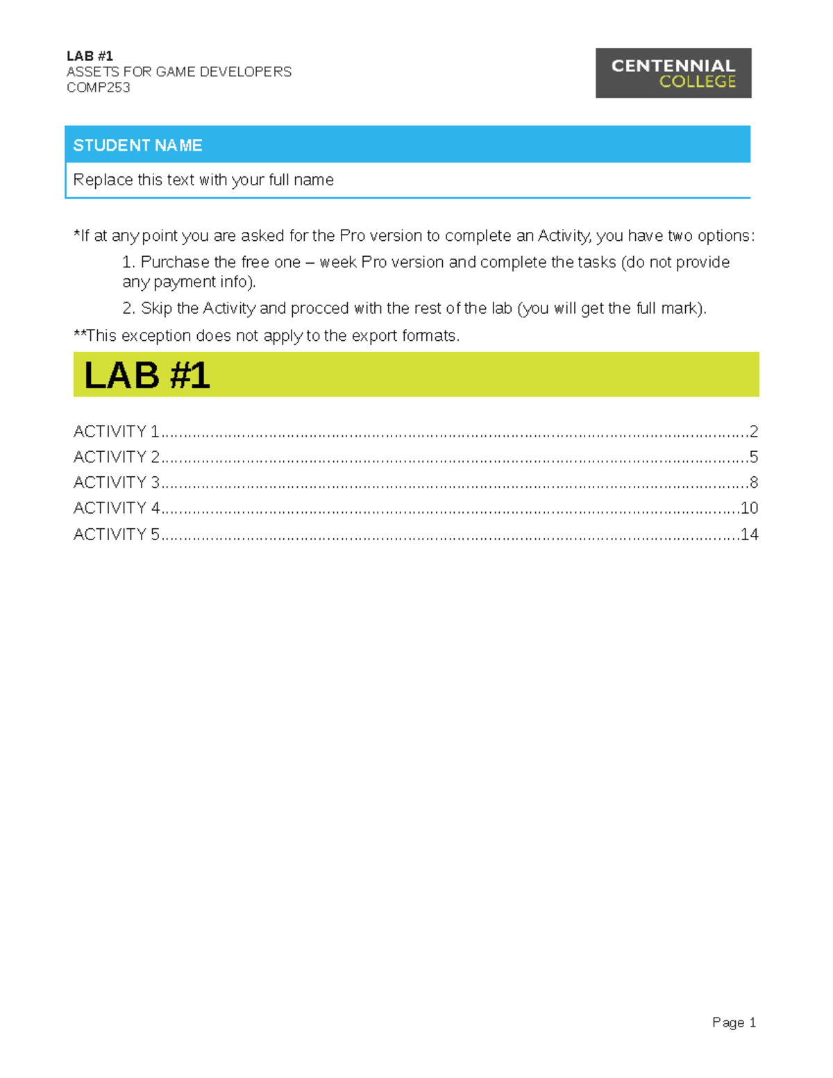 Lab 1 - yo im - ASSETS FOR GAME DEVELOPERS COMP STUDENT NAME Replace ...