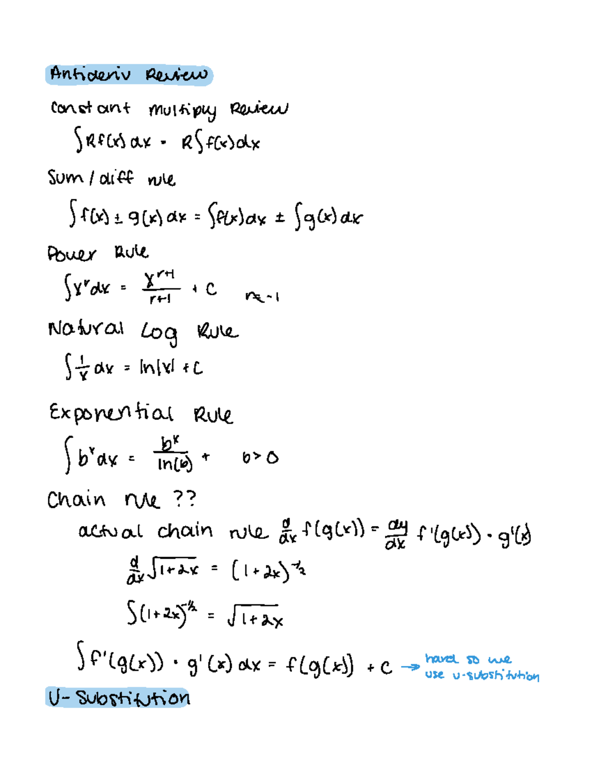 Lecture 33 Substitution 1 - Anti deriv review constant multiply Review ...