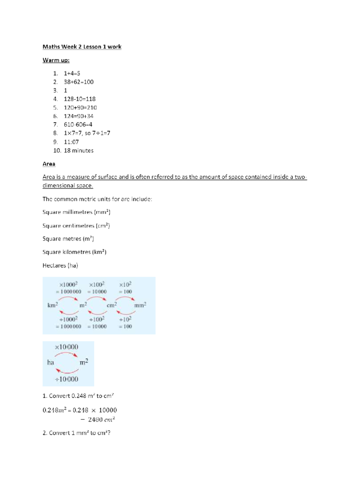 Maths Week 2 Lesson 1 work - Studocu