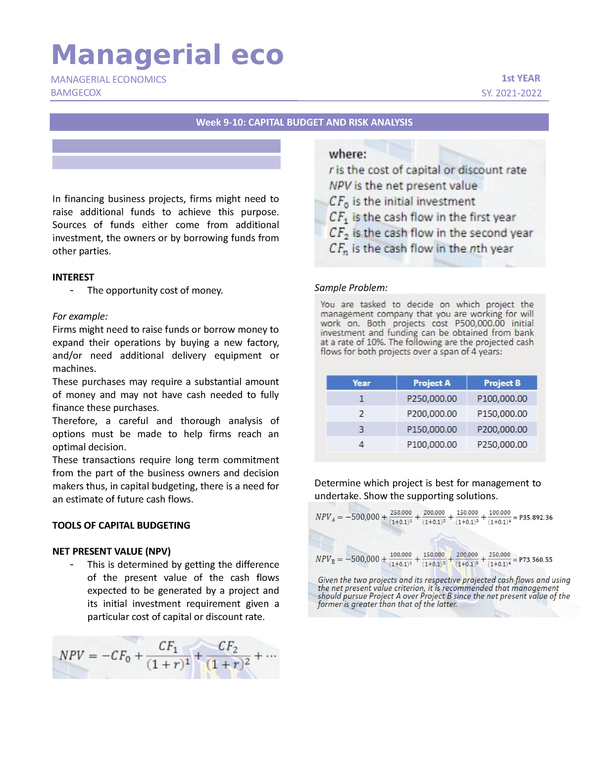 managerial economics topics for assignment