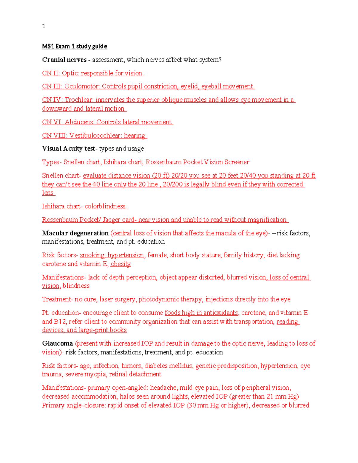 Med Surge Exam one - Exam 1 study review - MS1 Exam 1 study guide ...