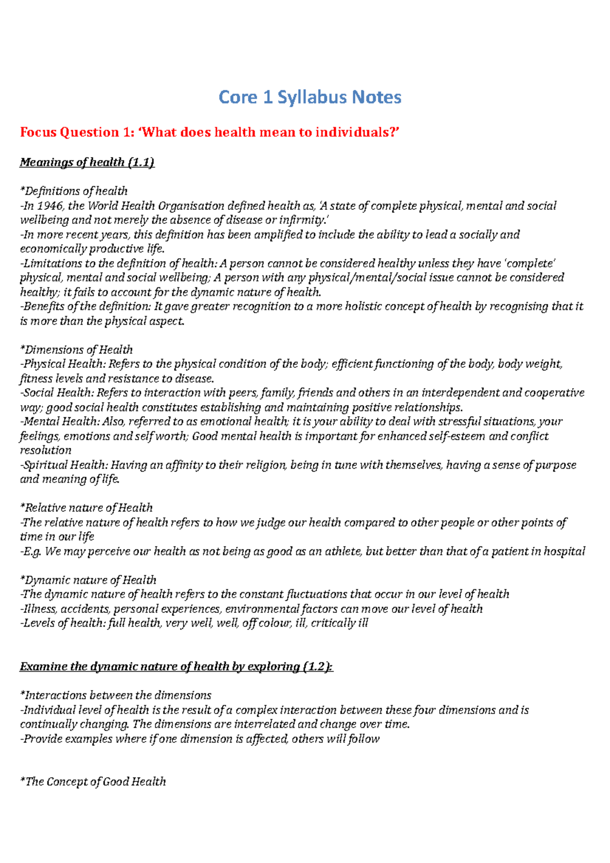 Core 1- syllabus notes Pdhpe (recovered 2) - Core 1 Syllabus Notes ...