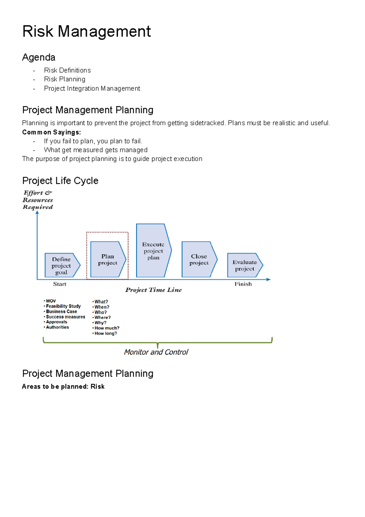 Lecture 6 - Planning and Risk Management - Risk Management Agenda Risk ...