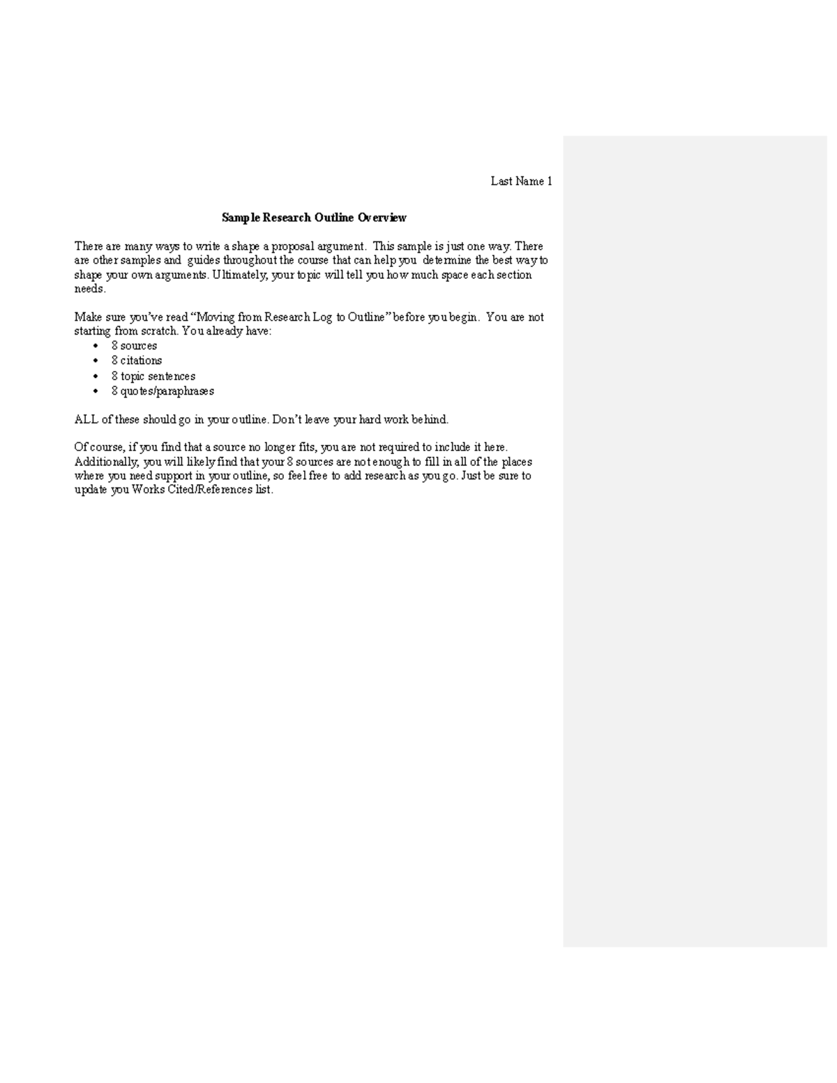 Sample Topic Sentence Outline V3 - Sample Research Outline Overview ...