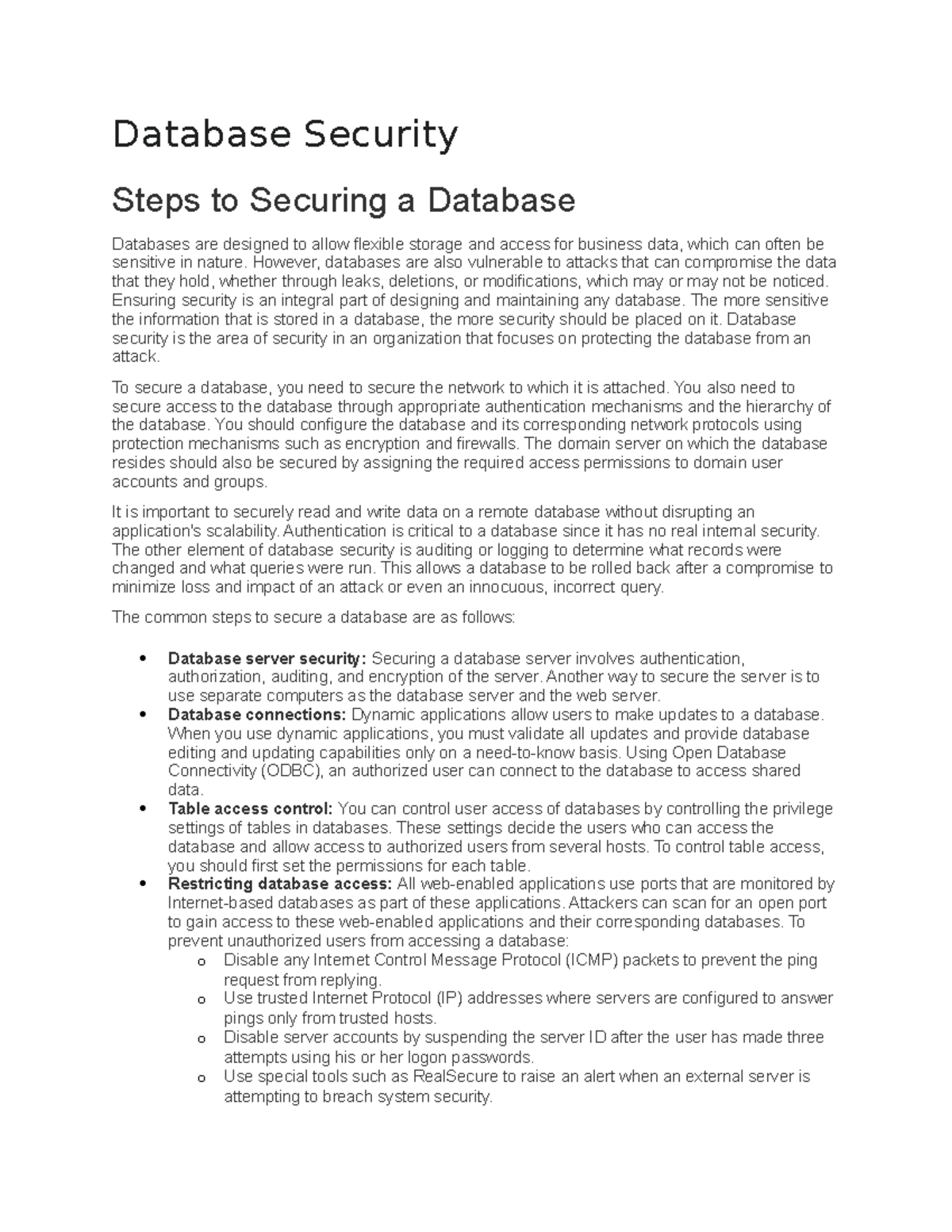 Security Guidelines For Database Objects And Database Options – MOPDP