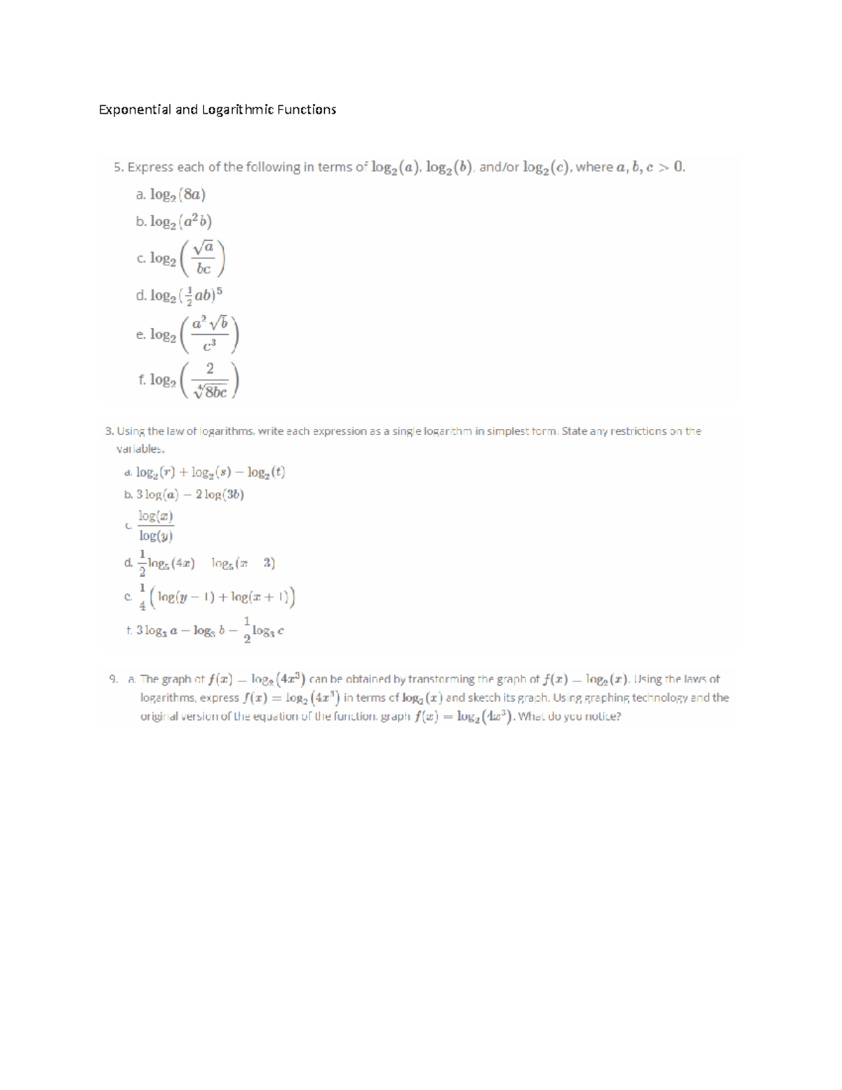 Exponential and Logarithmic Functions - Studocu