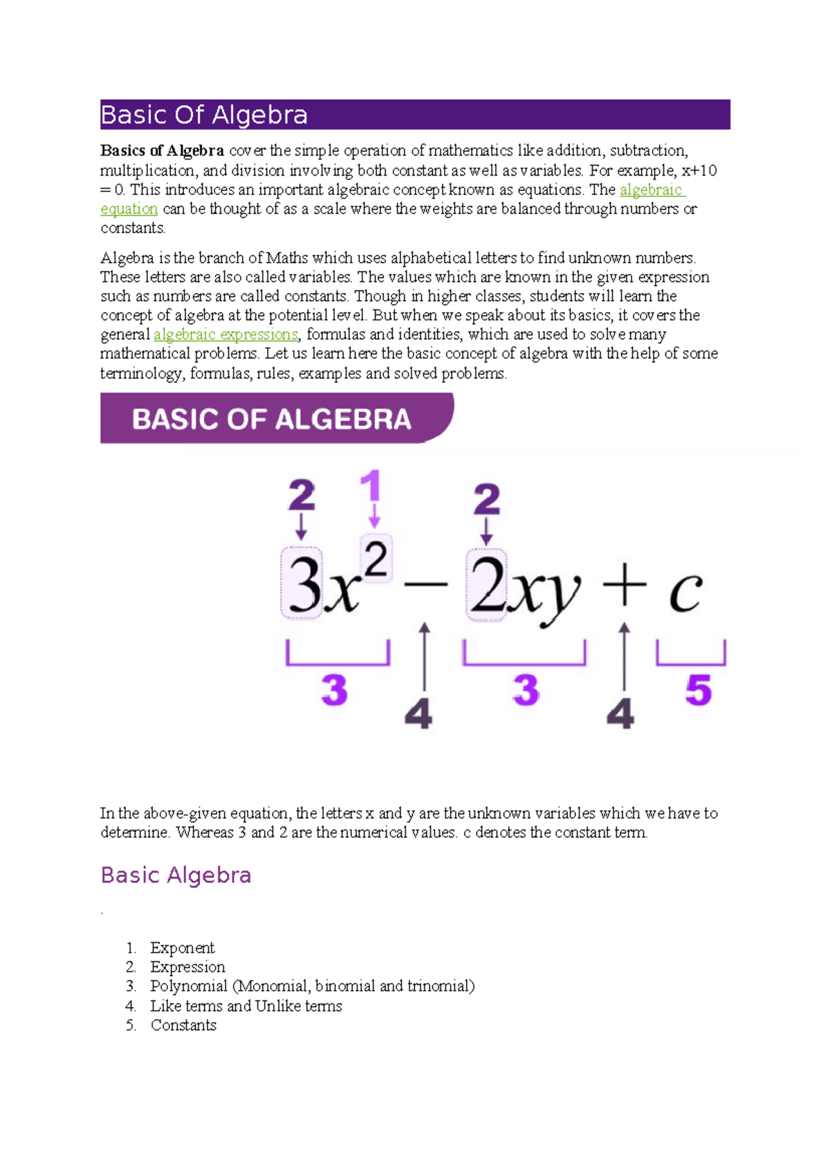 Basic Of Algebra Basic Of Algebra Basics Of Algebra Cover The Simple