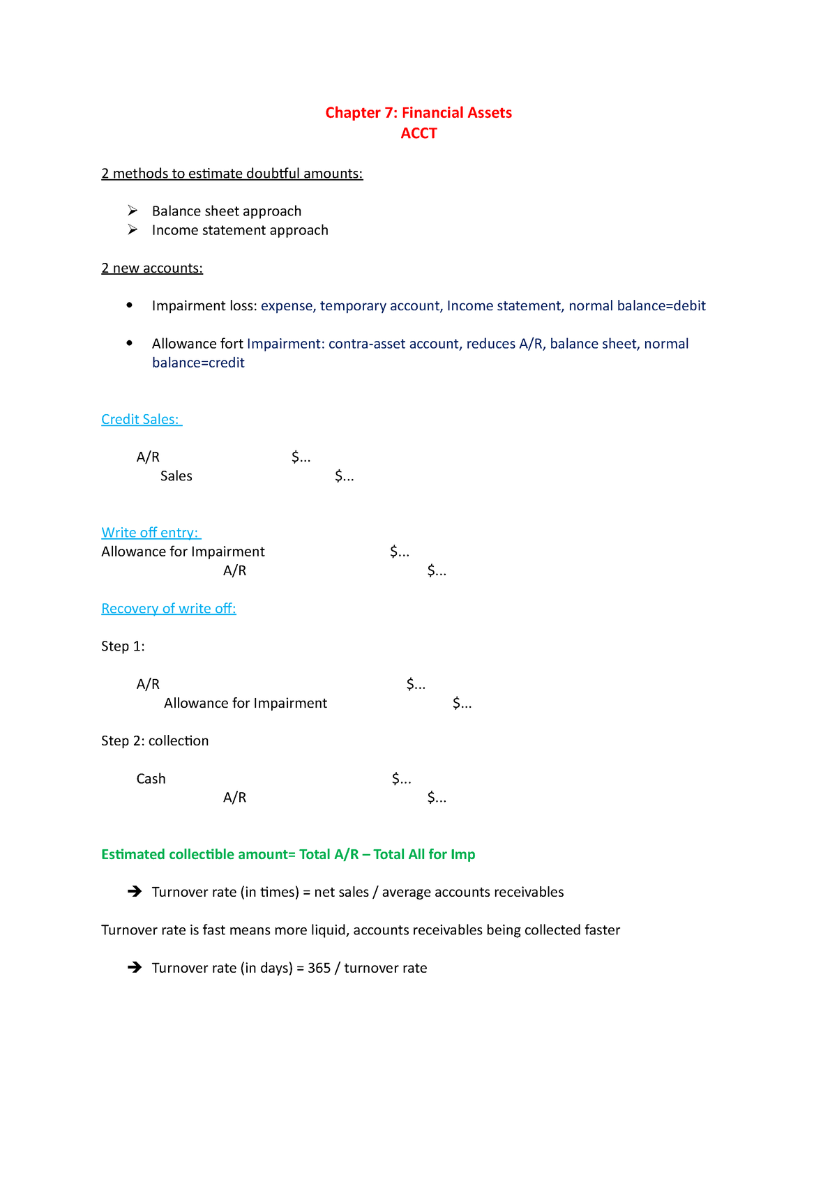 Chapter 7 - Lecture Notes Financial Accounting - Chapter 7: Financial ...