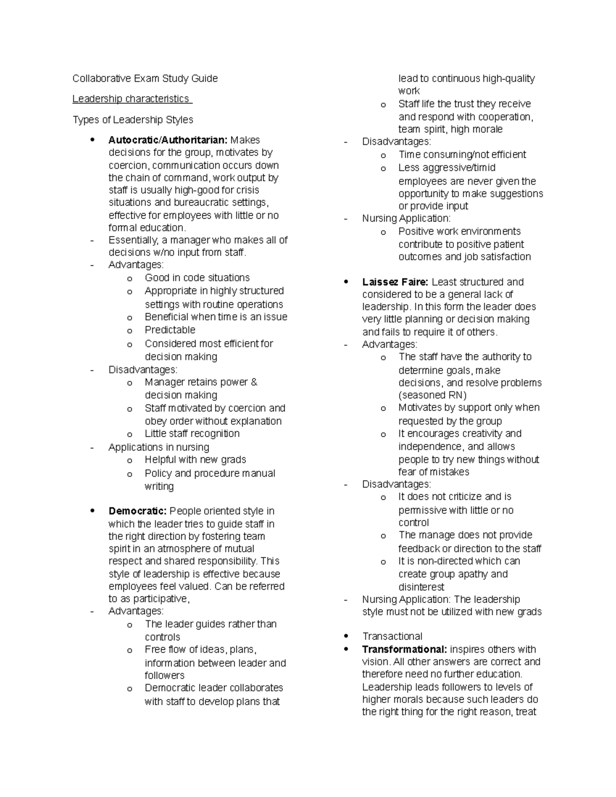 NR446 Exam review - N/A - Collaborative Exam Study Guide Leadership ...