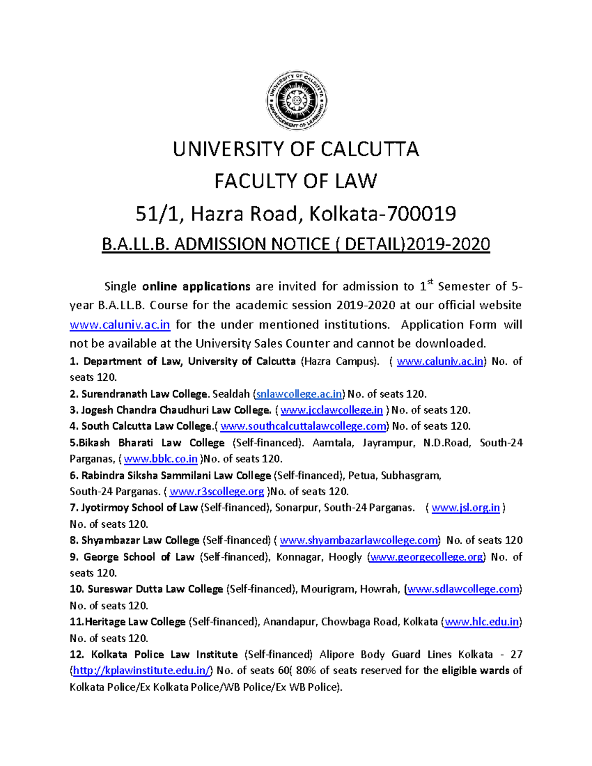 BA LLB 8 5 19 - Ballb - UNIVERSITY OF CALCUTTA FACULTY OF LAW 51/1 ...
