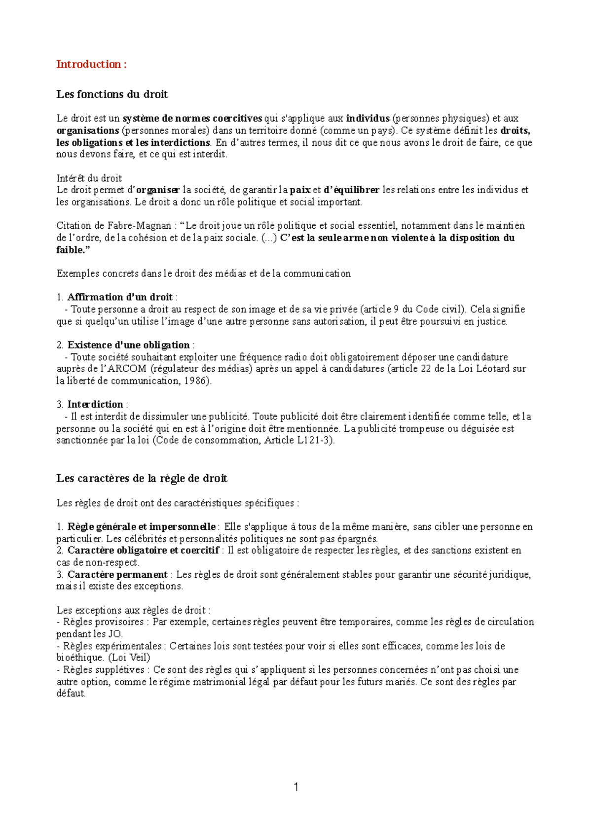 Introduction au droit - cours du S3 - L2 info com - Introduction : Les ...
