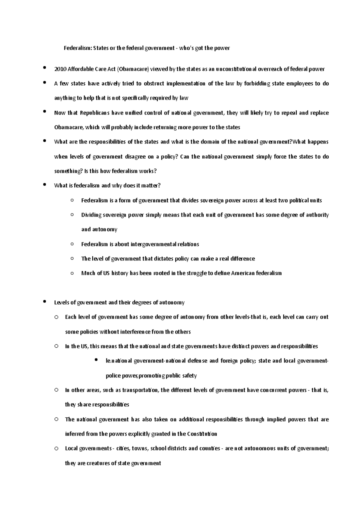 American Politics chapter 3 Summary - Federalism: States or the federal ...