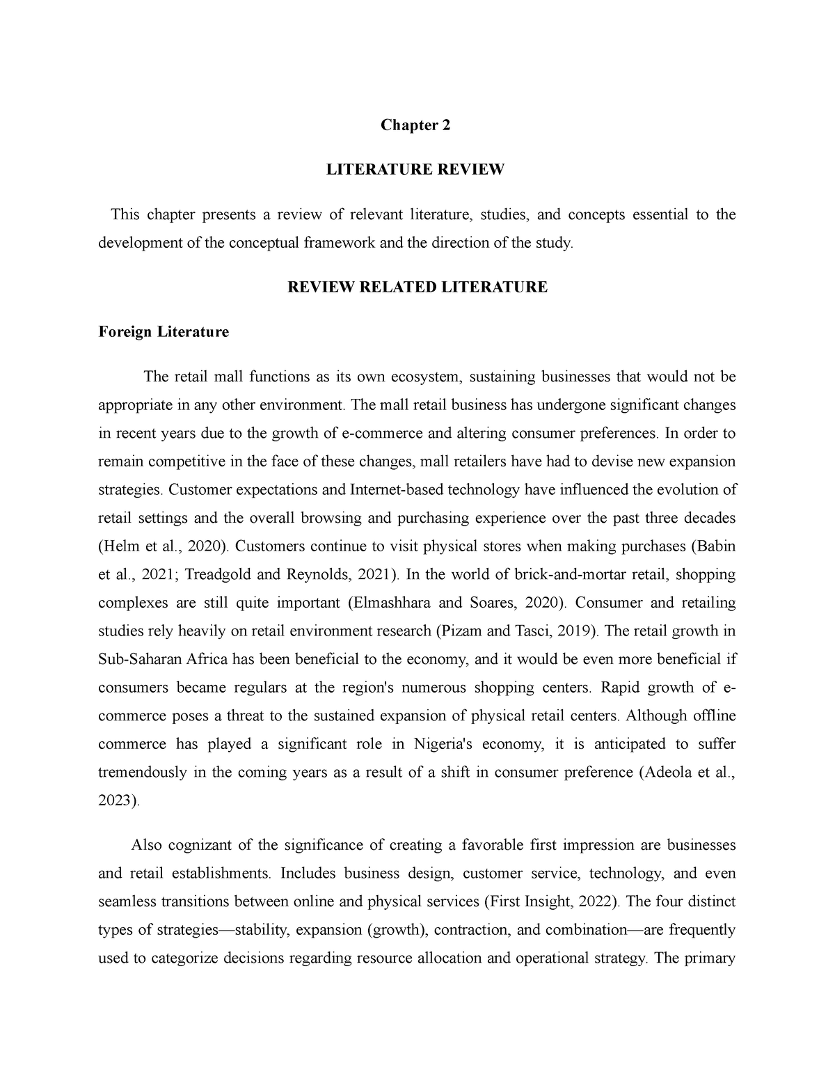 literature review on retail outlets