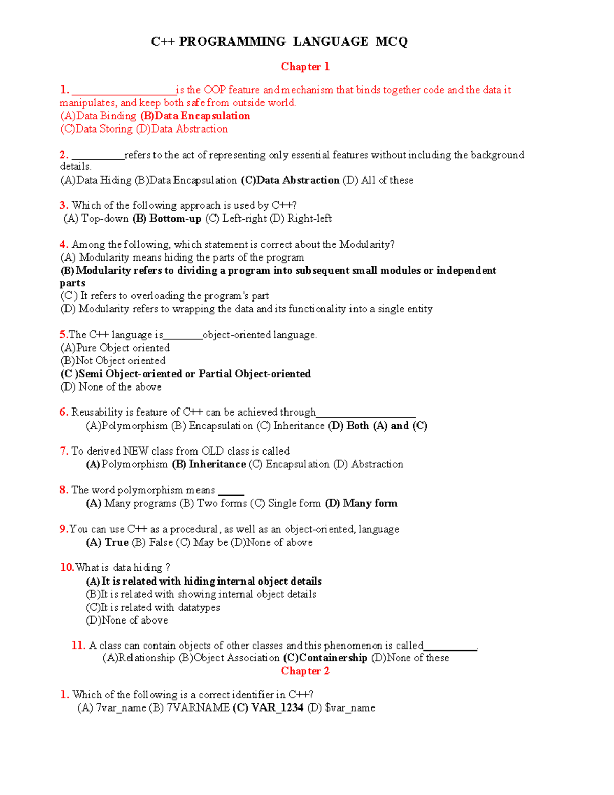 C Programming Language Assignment QUIZ FOR College Students - C++ ...