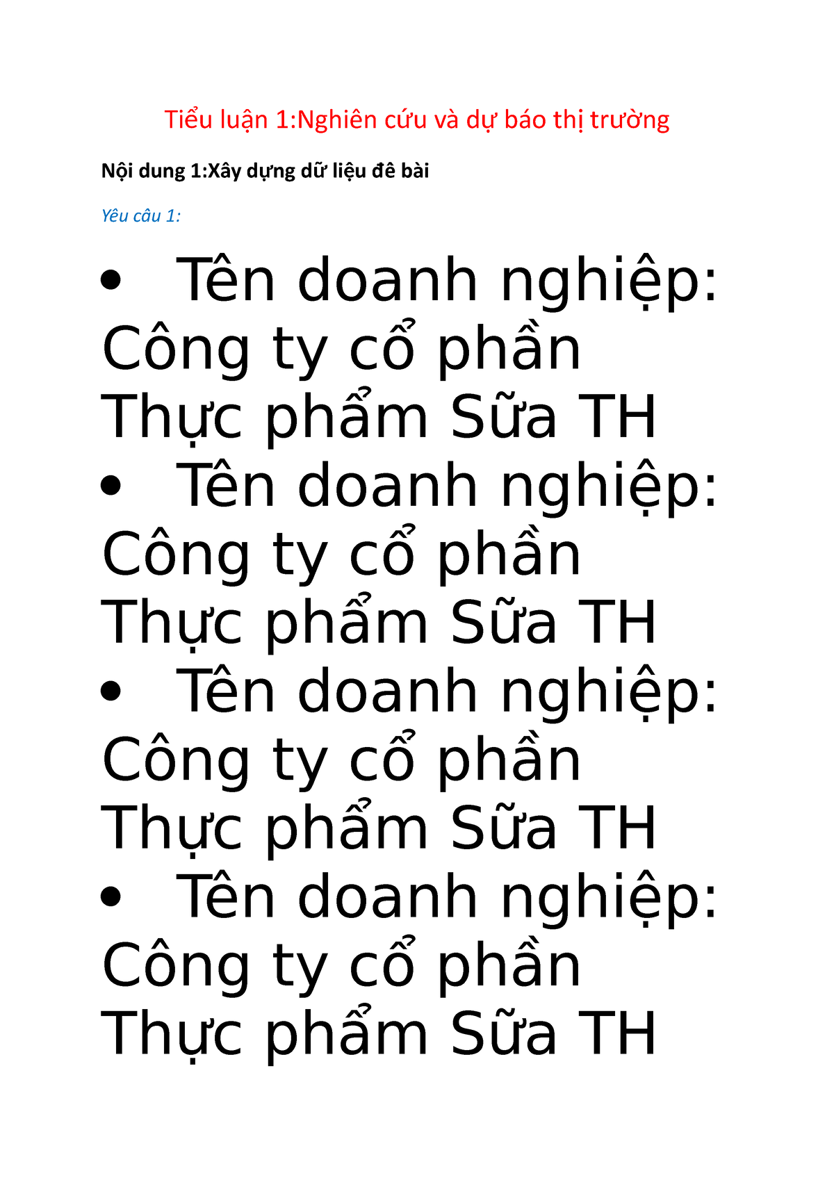 Tiểu Luận 1 - Dacd - Ti U Lu N 1:Nghiên Cể ậ ứu Và D ự Báo Th Trị ường ...