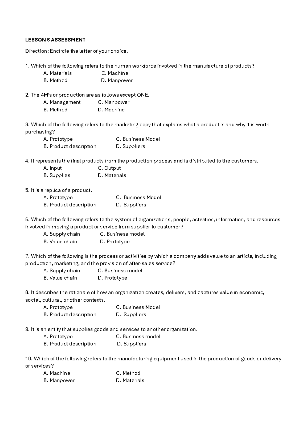 Lesson-6- Assessment - dont use this - LESSON 6 ASSESSMENT Direction ...