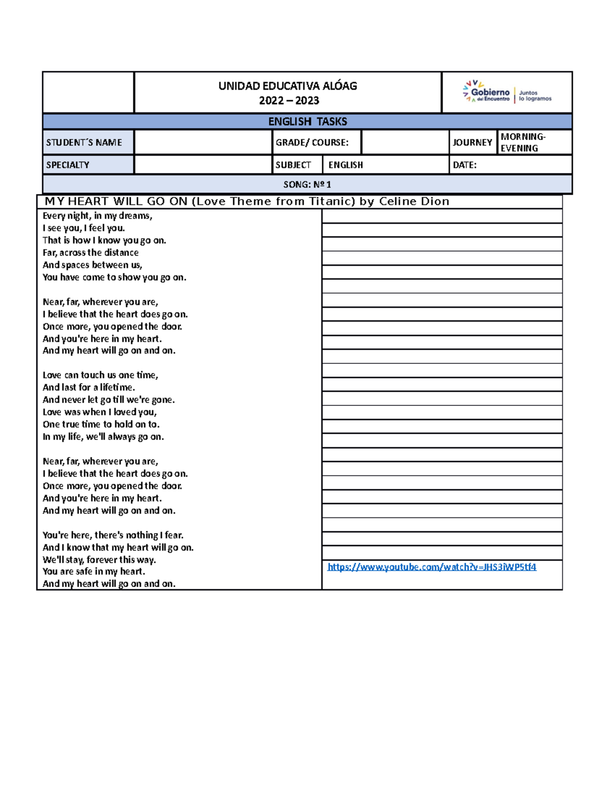 SONG 1 Titanic - INTERESANTE - UNIDAD EDUCATIVA ALÓAG 2022 - 2023 ...
