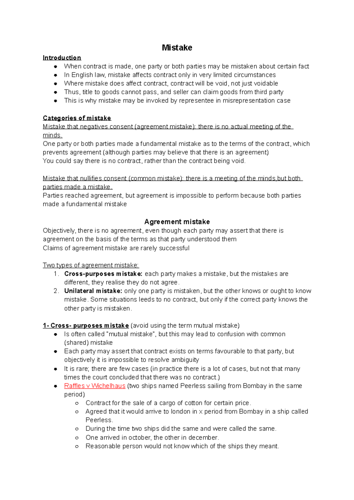 3. Mistake - Law Of Contract Notes - Mistake Introduction When Contract ...