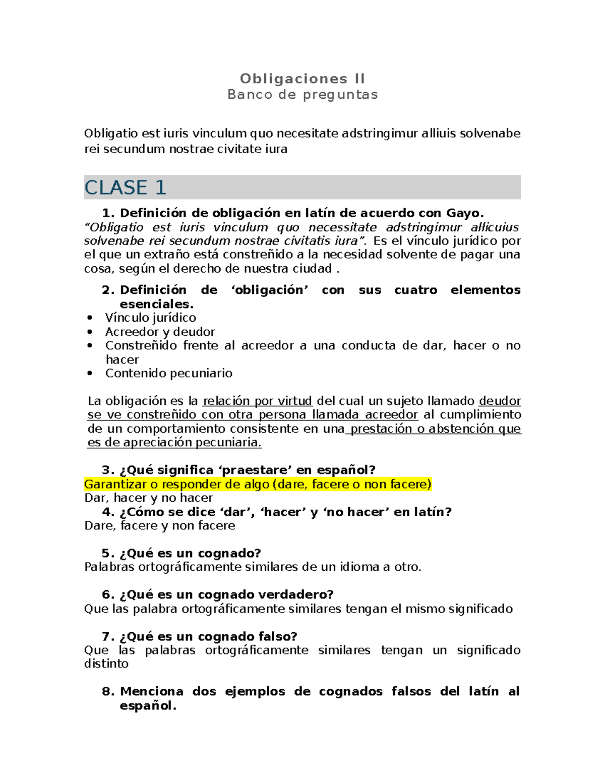 Obligaciones II BP - Banco de preguntas - Obligaciones II Banco de ...